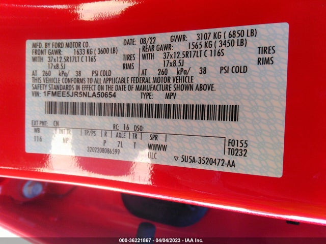 Ford Bronco Raptor 2022 1FMEE5JR5NLA50654 Image 9