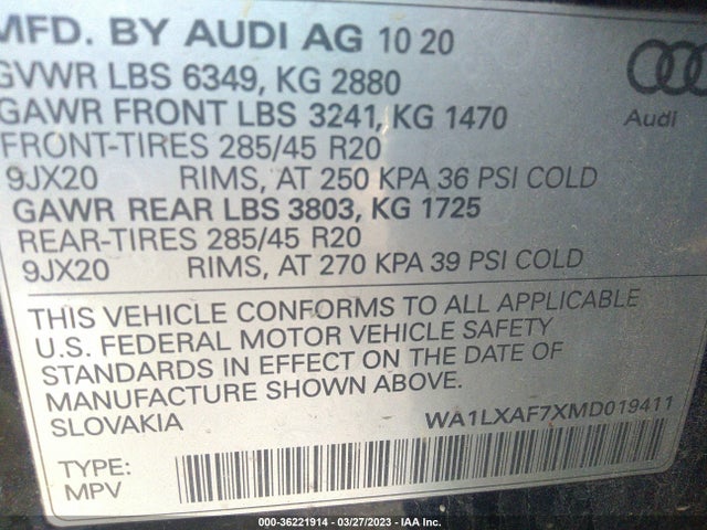 2021 Audi Q7, VIN: WA1LXAF7XMD019411