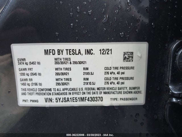 Tesla Model S Long Range 2021 5YJSA1E51MF430370 Image 10