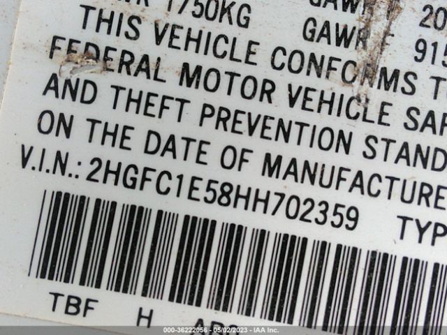 2HGFC1E58HH702359 Honda Civic Sedan Si