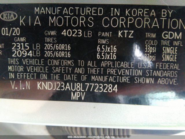 KNDJ23AU8L7723284 KIA SOUL LX