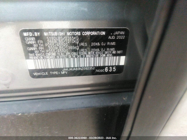 JA4J4UA83NZ092352 Mitsubishi Outlander Se
