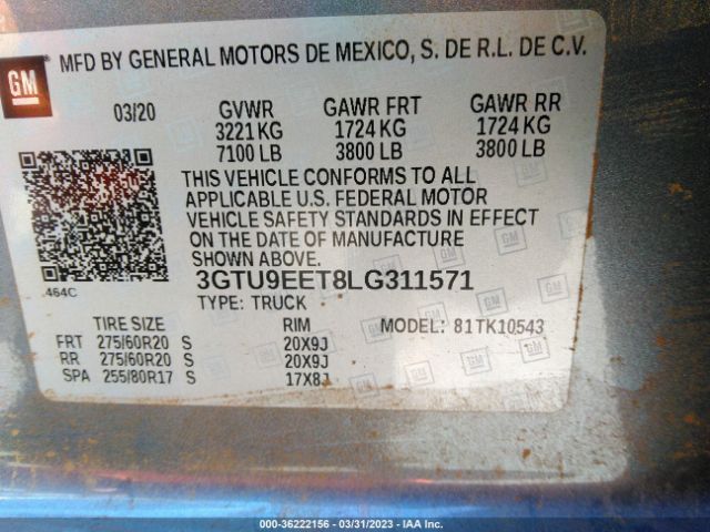 3GTU9EET8LG311571 GMC Sierra 1500 At4