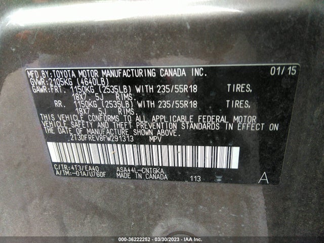 2015 Toyota RAV4, VIN: 2T3DFREV8FW291313