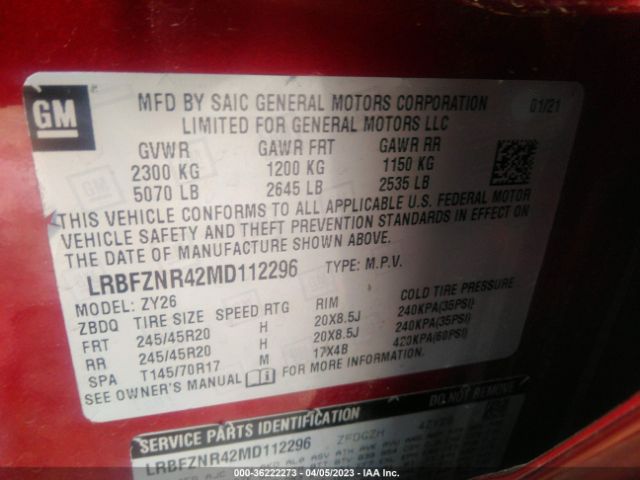 LRBFZNR42MD112296 Buick Envision Essence