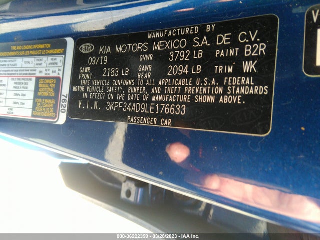 2020 KIA FORTE GT LINE VIN: 3KPF34AD9LE176633