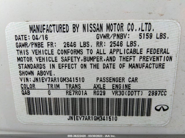 JN1EV7AR1GM341510 Infiniti Q50