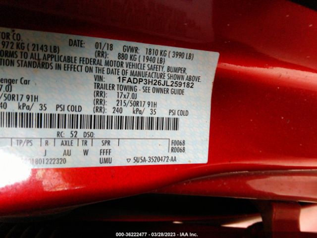1FADP3H26JL259182 Ford FOCUS SEL