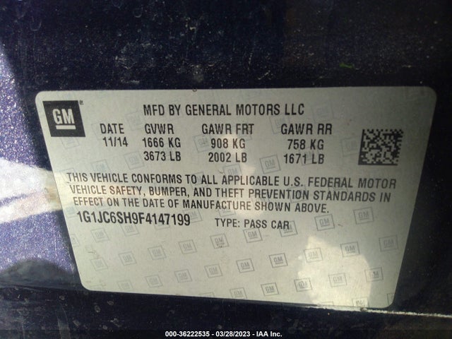 Chevrolet SONIC LT 2015 1G1JC6SH9F4147199 Image 9