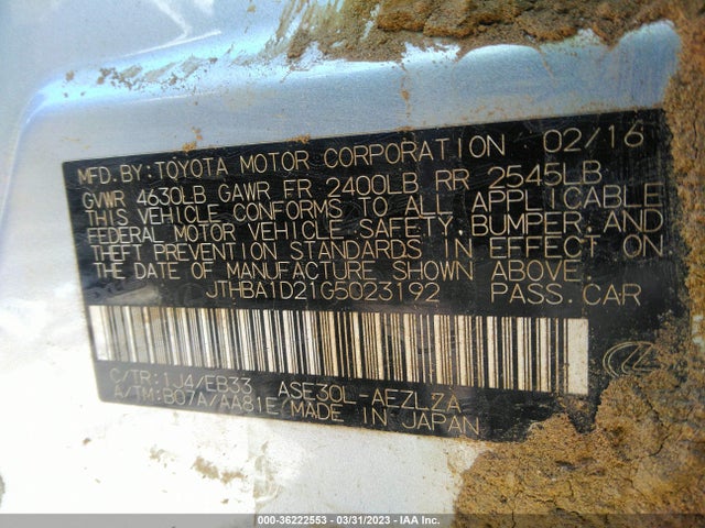JTHBA1D21G5023192 Lexus IS 200T