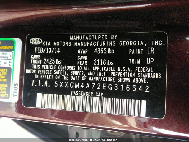KIA Optima Lx 2014 5XXGM4A72EG316642 Image 10