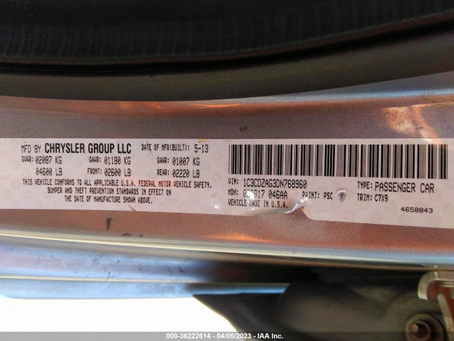2013 DODGE AVENGER SE V6 VIN: 1C3CDZAG3DN768960