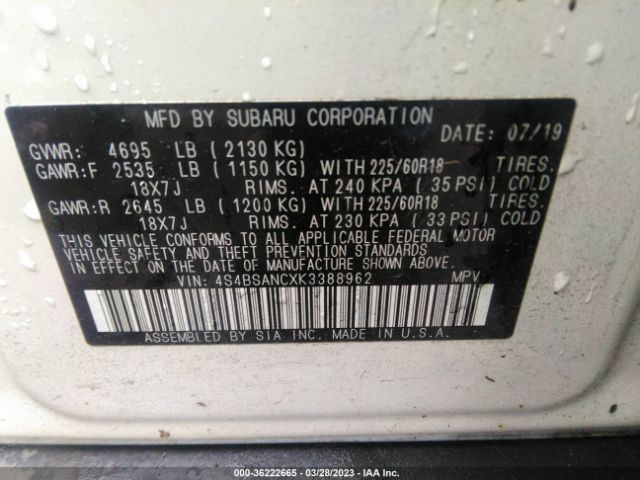 4S4BSANCXK3388962 Subaru Outback Limited