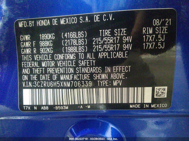 Honda HR-V EX 2022 3CZRU6H5XNM706339 Image 11