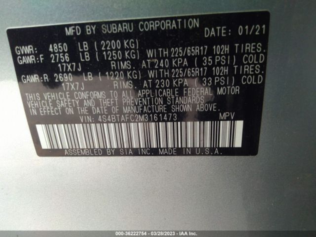 4S4BTAFC2M3161473 Subaru Outback Premium