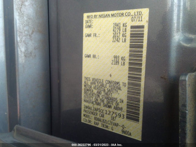 2012 NISSAN ALTIMA 2.5 S VIN: 1N4AL2AP1CC127593