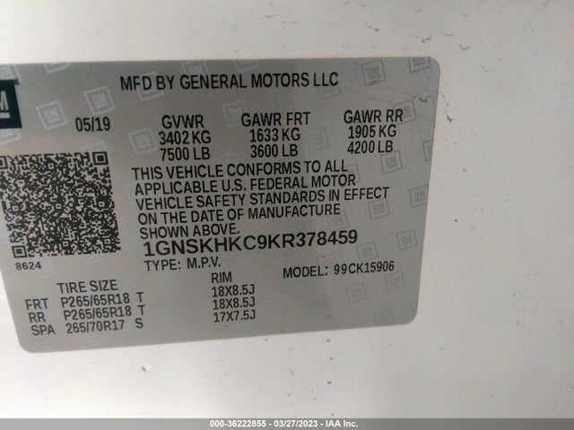 Chevrolet Suburban Lt 2019 1GNSKHKC9KR378459 Image 10