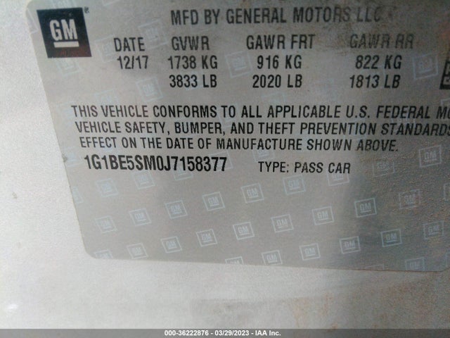 Chevrolet CRUZE LT 2018 1G1BE5SM0J7158377 Image 10