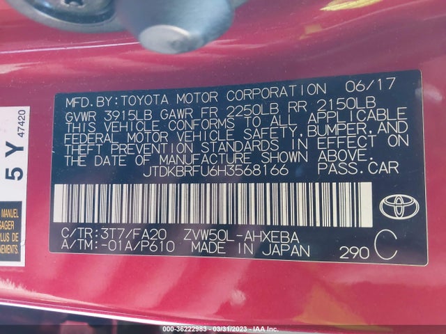 Toyota Prius Two/two Eco/three 2017 JTDKBRFU6H3568166 Image 10