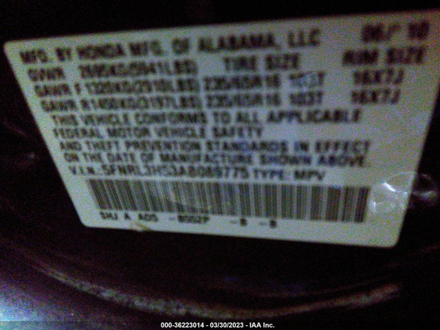 2010 HONDA ODYSSEY EX VIN: 5FNRL3H53AB089775