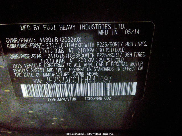 JF2SJADC1FH441597 Subaru Forester 2.5i Premium