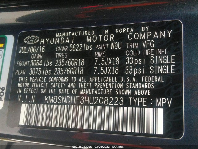Hyundai Santa Fe Se 2017 KM8SNDHF3HU208223 Image 10