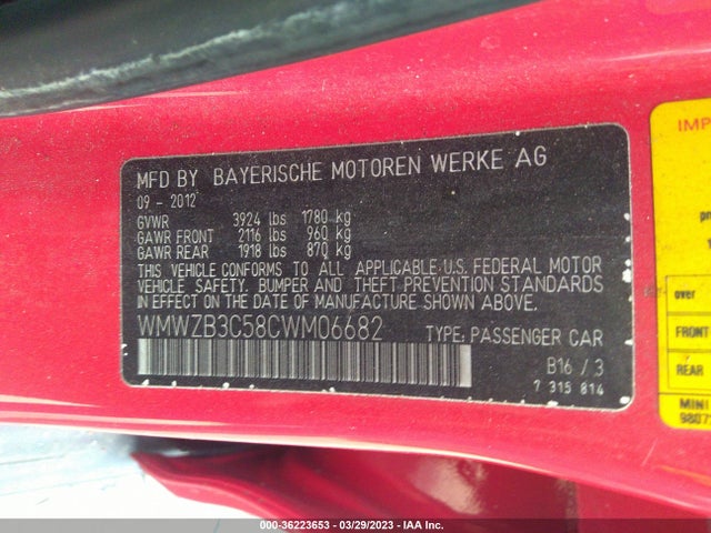 2012 MINI COOPER COUNTRYMAN VIN: WMWZB3C58CWM06682