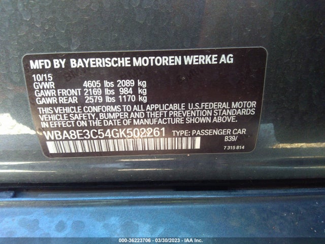 2016 BMW 3 SERIES 328I XDRIVE VIN: WBA8E3C54GK502261