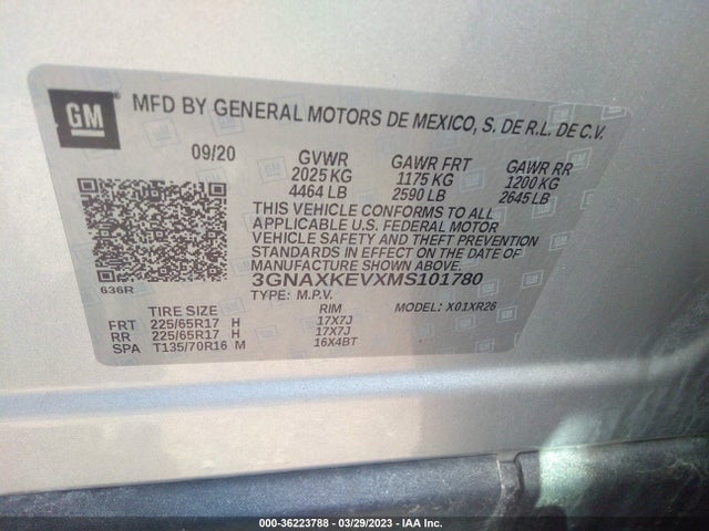 Chevrolet EQUINOX LT 2021 3GNAXKEVXMS101780 Image 9