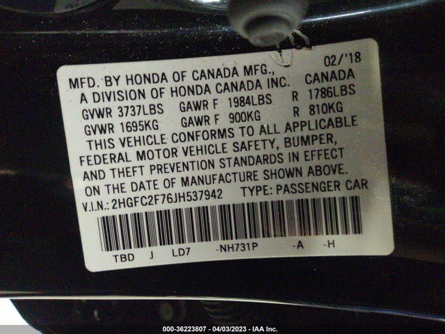 Honda Civic Sedan Ex 2018 2HGFC2F76JH537942 Image 9