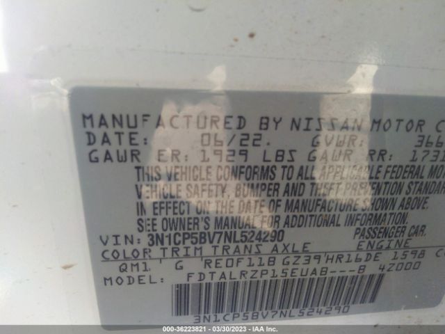 3N1CP5BV7NL524290 Nissan KICKS S