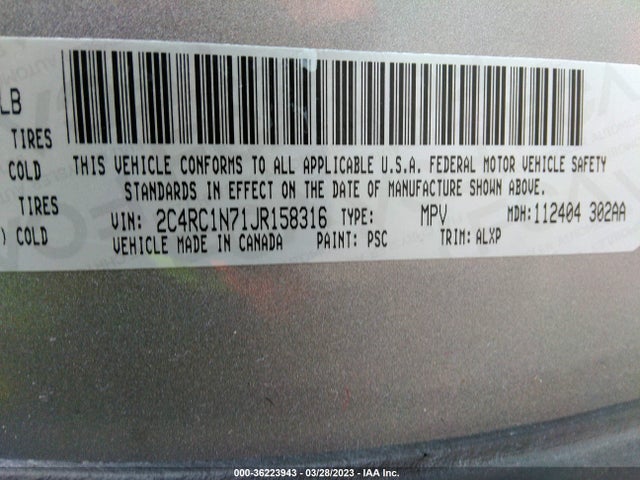 2018 Chrysler Pacifica Hybrid, VIN: 2C4RC1N71JR158316