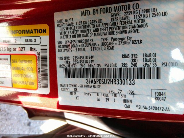 3FA6P0SU2HR330133 Ford Fusion Energi Titanium/platinum