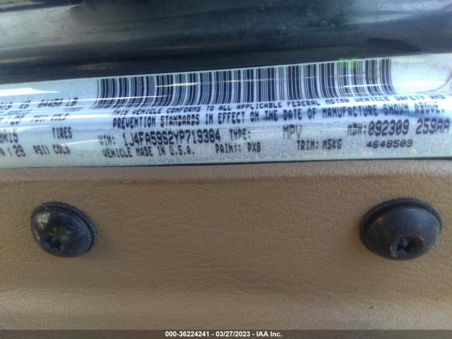 2000 JEEP WRANGLER SAHARA VIN: 1J4FA59S2YP719384
