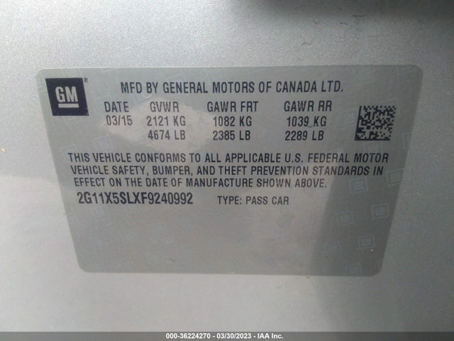Chevrolet IMPALA LS 2015 2G11X5SLXF9240992 Image 10