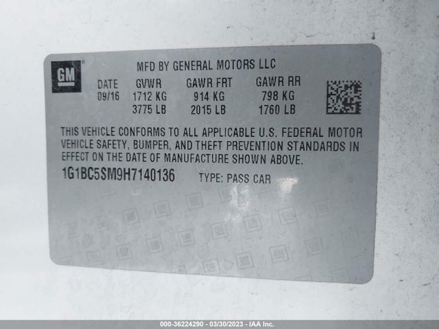 Chevrolet CRUZE LS 2017 1G1BC5SM9H7140136 Image 9