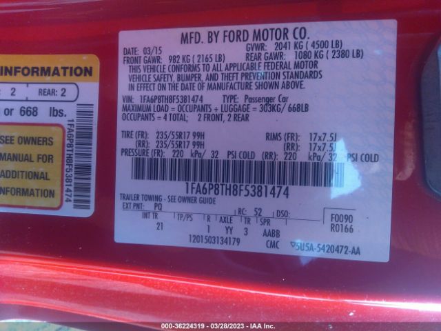 1FA6P8TH8F5381474 Ford Mustang Ecoboost