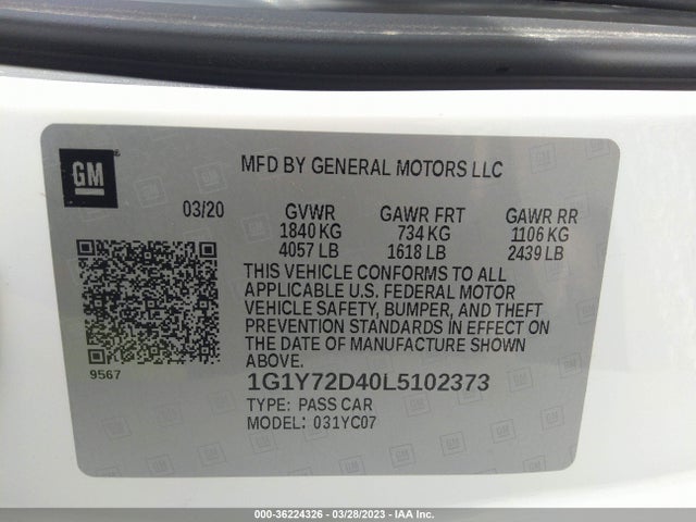 Chevrolet Corvette 2lt 2020 1G1Y72D40L5102373 Image 9