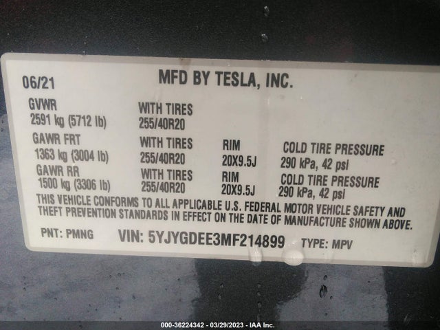 Tesla Model Y Long Range 2021 5YJYGDEE3MF214899 Image 9