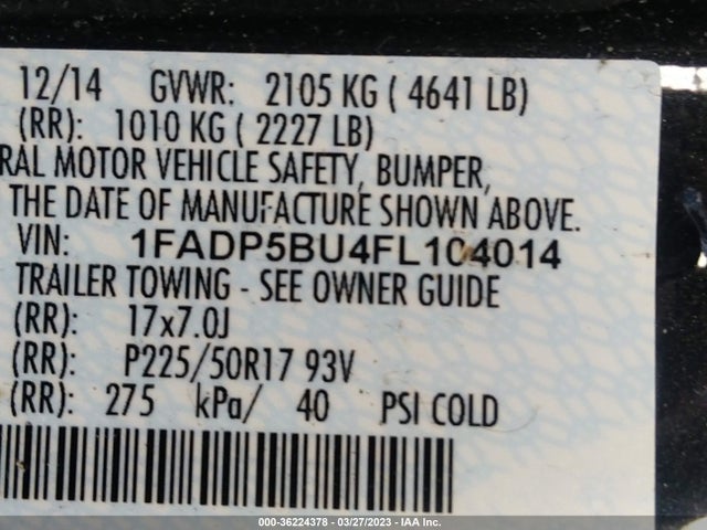2015 FORD C-MAX HYBRID SEL VIN: 1FADP5BU4FL104014