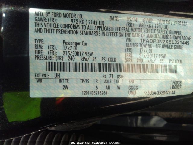 1FADP3N2XEL321449 Ford Focus Titanium