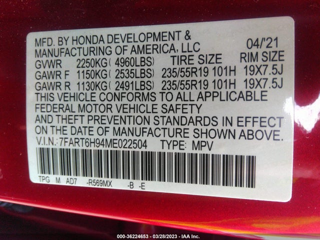 2021 Honda CR-V, VIN: 7FART6H94ME022504