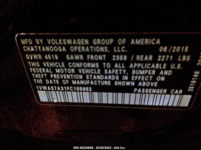 1VWAS7A31FC105652 Volkswagen Passat 1.8t Limited Edition