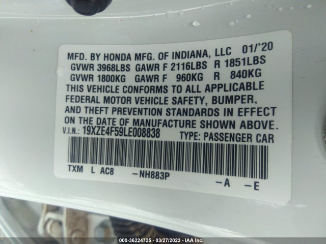 Honda INSIGHT EX 2020 19XZE4F59LE008838 Image 9