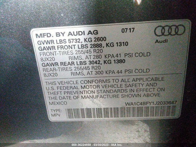 WA1C4BFY1J2033647 Audi Sq5 Prestige
