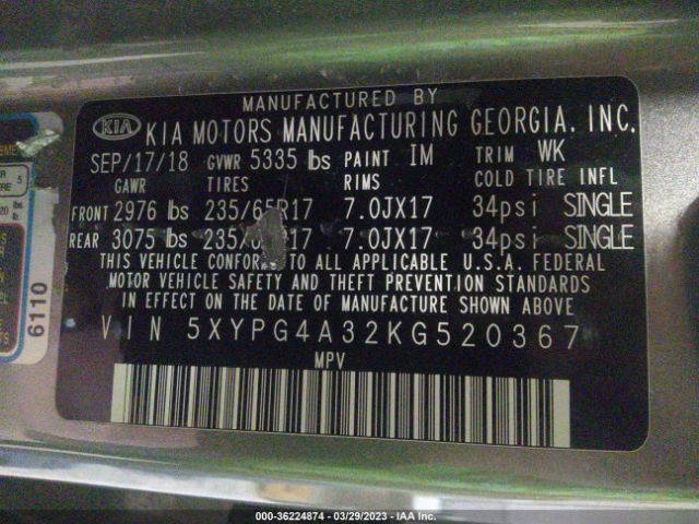 5XYPG4A32KG520367 KIA SORENTO LX
