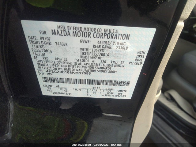 2008 MAZDA TRIBUTE TOURING VIN: 4F2CZ96168KM17095