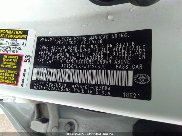 Toyota CAMRY XSE 2018 4T1B61HK2JU124599 Image 10