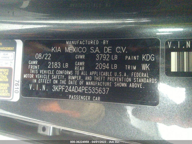2023 KIA FORTE LXS VIN: 3KPF24AD4PE535637