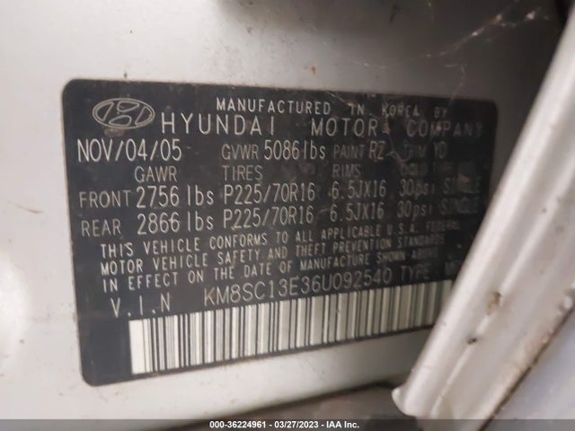 2006 HYUNDAI SANTA FE GLS/LIMITED VIN: KM8SC13E36U092540